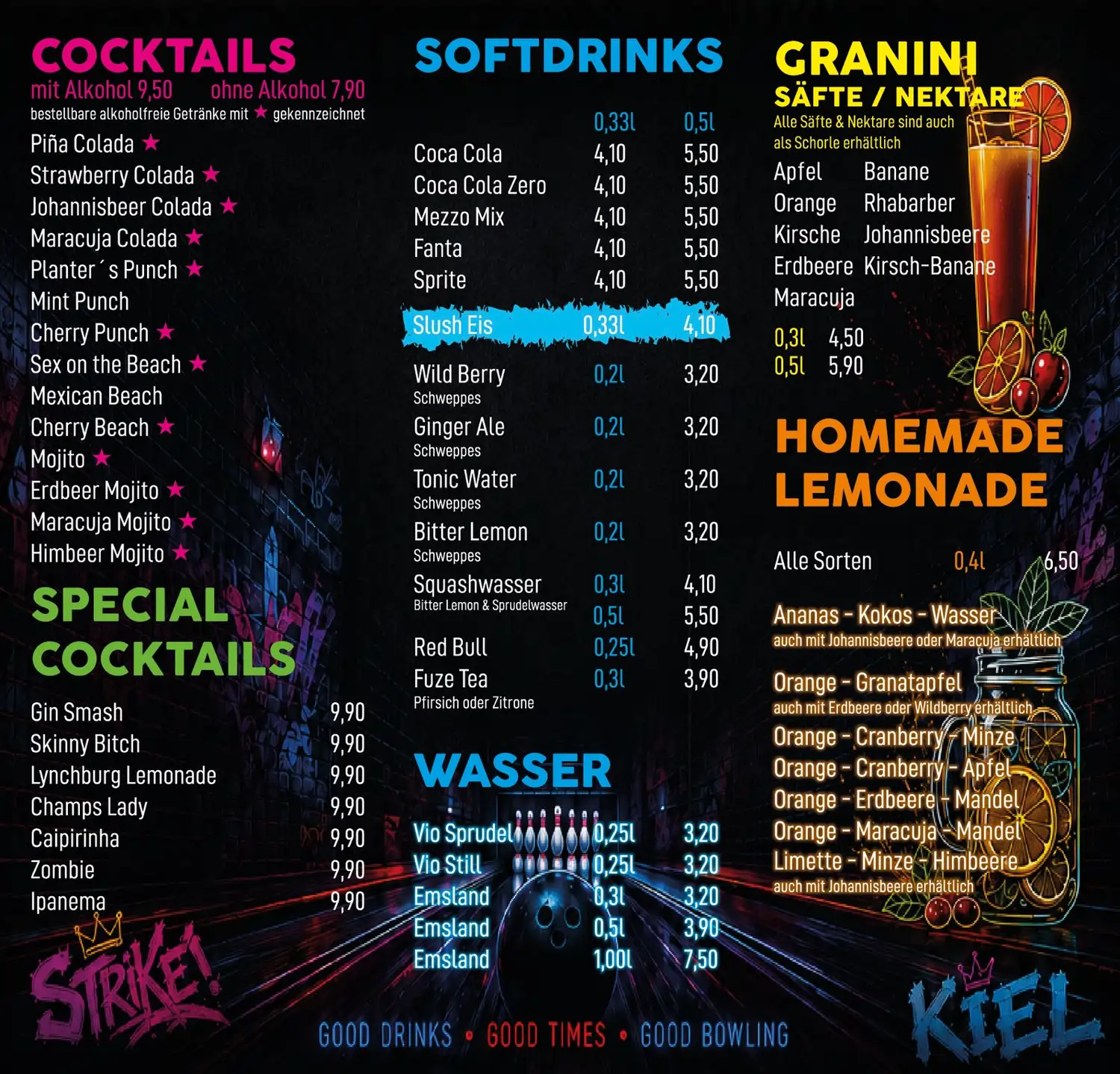 Champs Bowling Kiel GmbH Getränkekarte