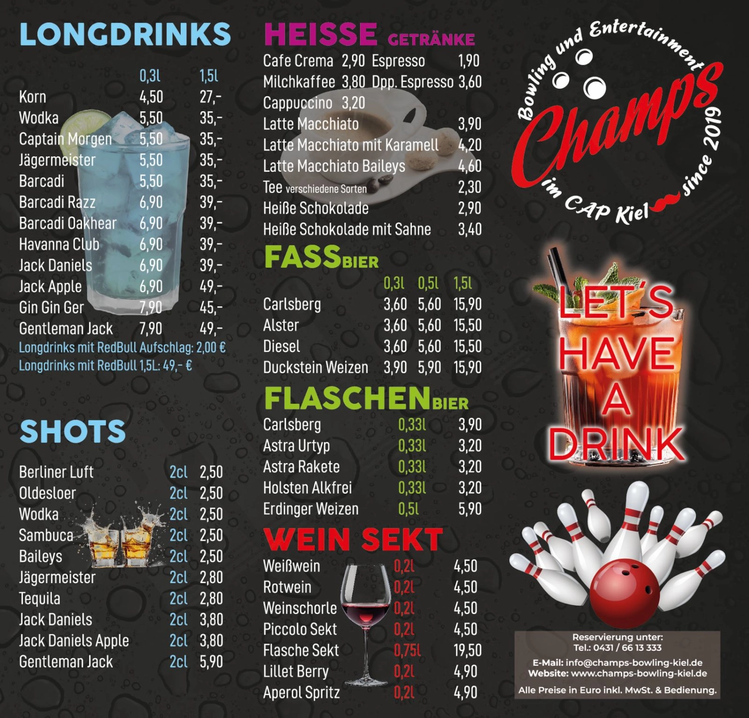 Champs Bowling Kiel GmbH Getränkekarte